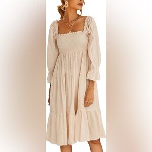 R. VIVIMOS SWISS DOT PUFF SLEEVE BOHO SUMMER  MIDI DRESS, DUSTY ROSE SIZE M 8/10